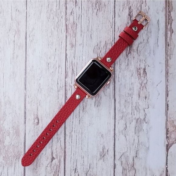 Premium Leather Apple Watch Band Straps Red - Picture 10 of 13